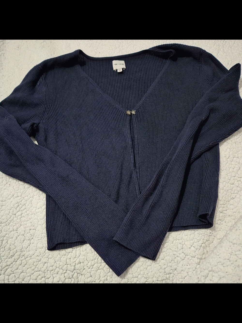 NIC+ZOE Navy Ribbed V-Neck Sweater Cardigan with Front Clasp